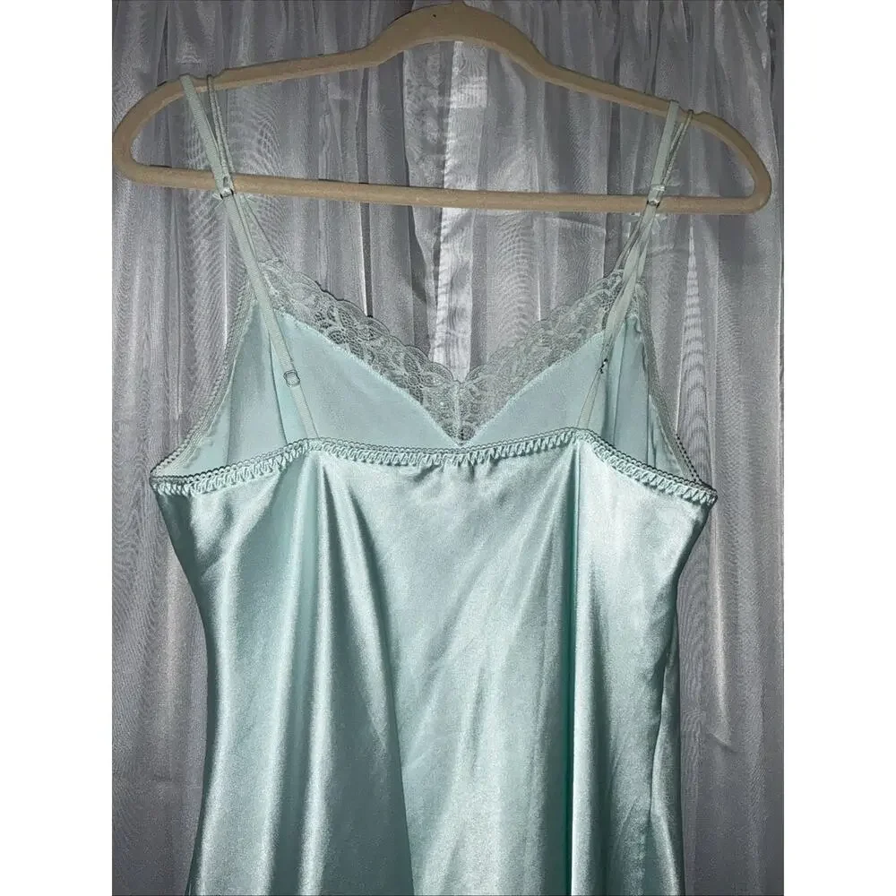 Victoria Secret Soft Aqua Satin Chemise Y2K Delicate Dreamy Charm Sz Large